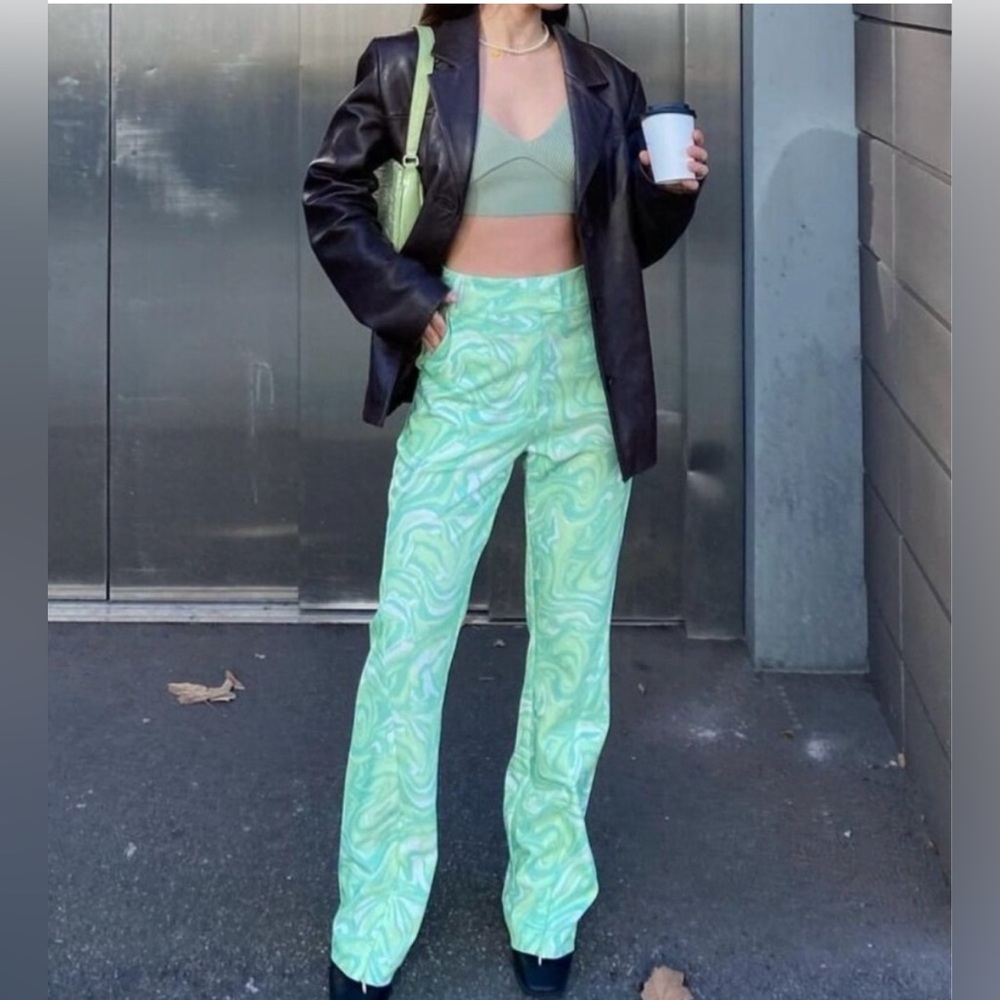 House of Sunny Mint Swirl High-Rise Wide-Leg Pants